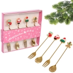 Набор для десерта «Символы праздника» 4предмета (2ложки+2вилки) в подарочной коробке,цвет золото