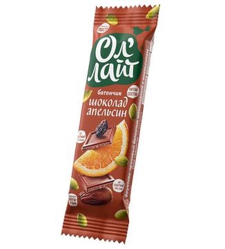 Батончик фруктово-ореховый "Ол`лайт" Шоколадный с апельсином, 30г. (шоубокс 25шт)
