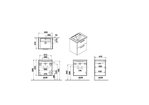 Тумба с раковиной Vitra Root 60 см, 2 ящика, матовый темно-синий