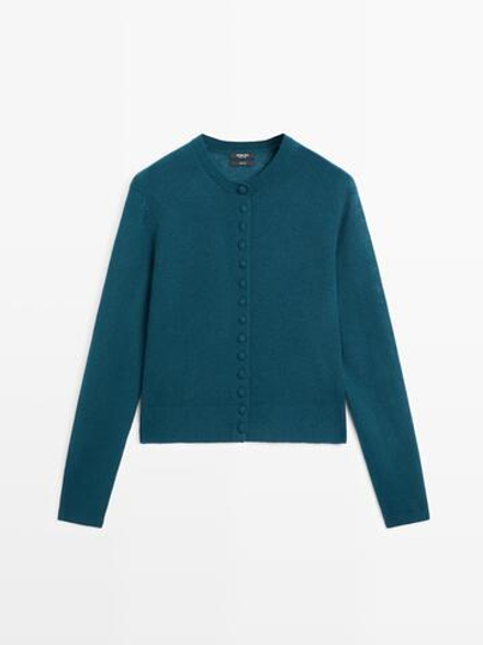 Massimo Dutti Трикотажный кардиган из 100% шерсти с обтяжными пуговицами, синий