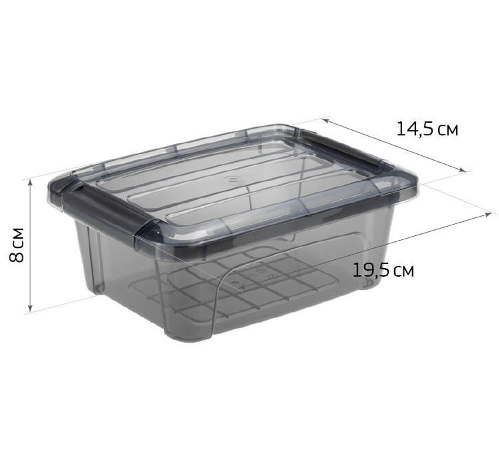 Ящик для хранения с замками КИП 1,2 л 195x145x80 чёрный прозрачный