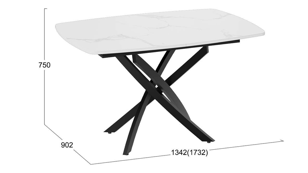 Стол кухонный обеденный раздвижной Черный муар/Стекло матовое белый мрамор 134(173)х90х75 см
