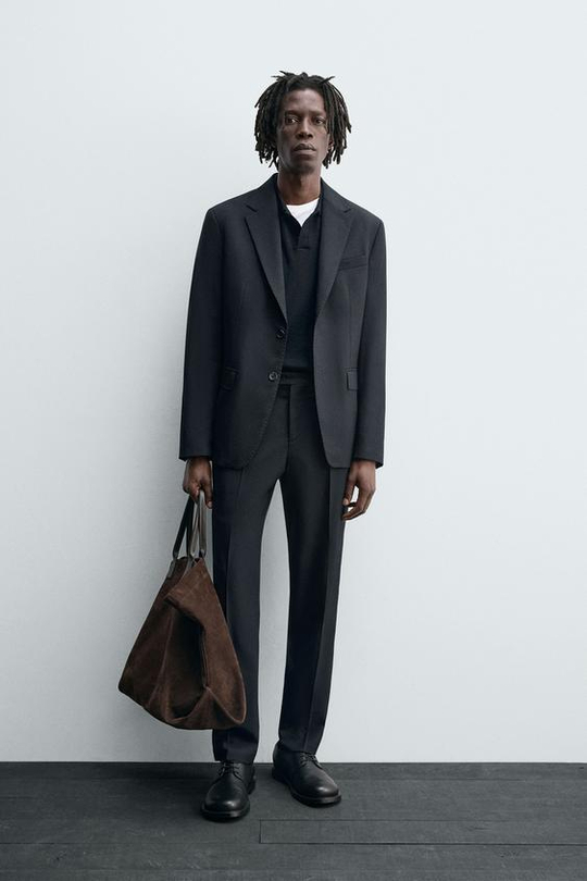 ZARA КОСТЮМНЫЕ БРЮКИ ИЗ 100% ШЕРСТИ, МОРСКОЙ СИНИЙ