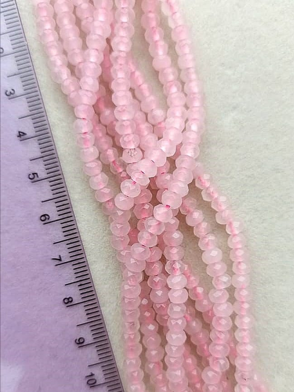 44260-роз Кварц тон. розовый, гранёный рондель 4*3мм, нить 35см