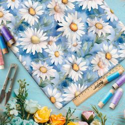 Ткань премиум флис акварельное ромашковое поле