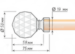 Карниз кованый для штор "Кристалл шар" d19 мм однорядный, цвет белый глянец