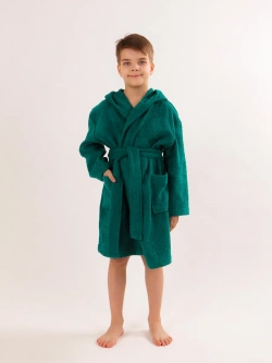 Халат детский махровый "Элит" с капюшоном, цвет: 507-Темно-зеленый