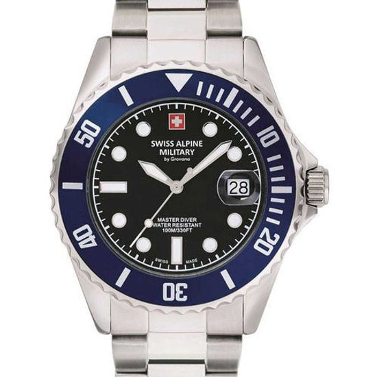 С браслетом Мужские наручные часы с серебряным браслетом Swiss Alpine Military 7053.1136 diver 42mm 10ATM