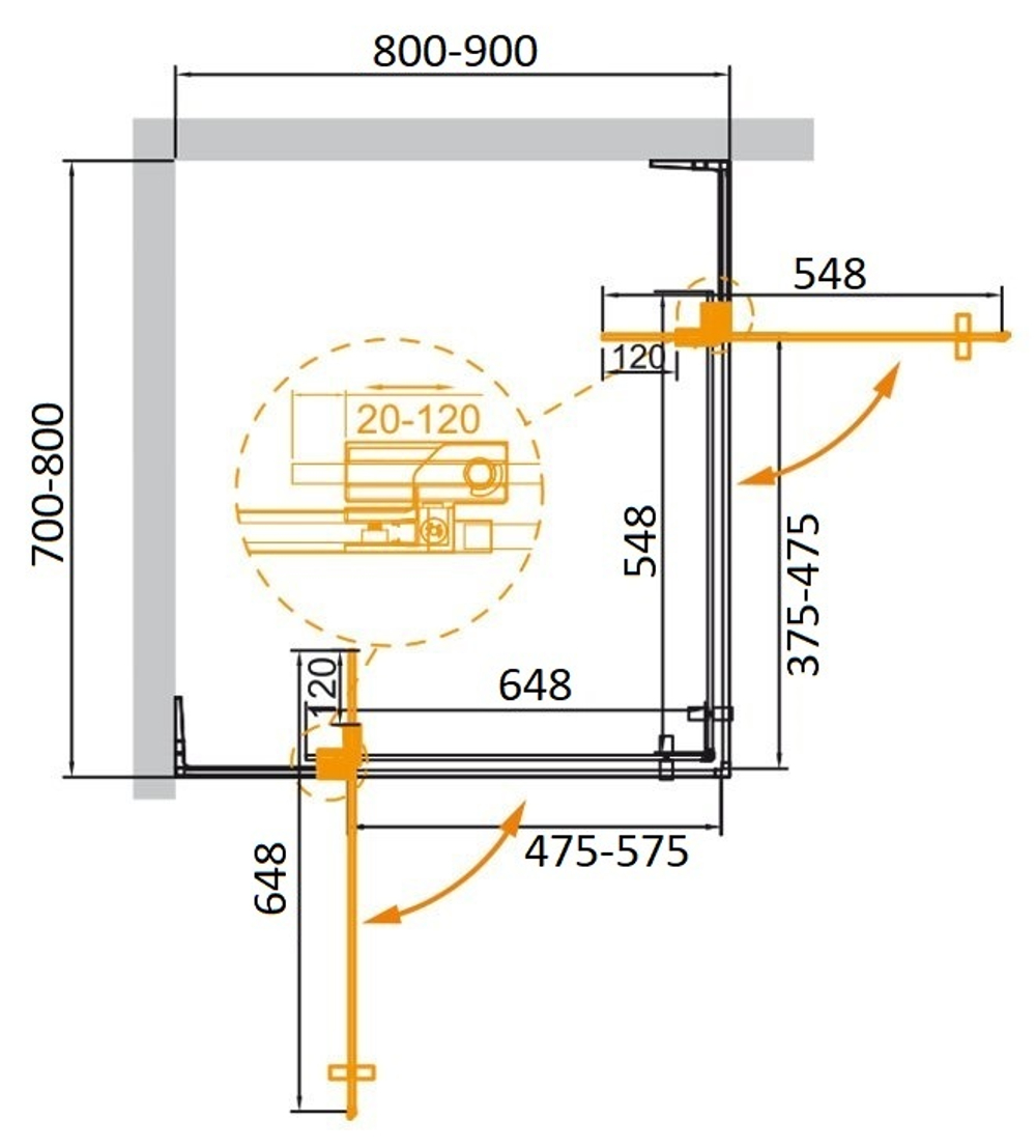 Душевой уголок Cezares SLIDER-AH-2-70/80-80/90-GRIGIO-Cr