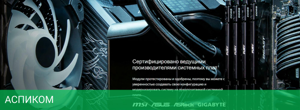 Оперативная память Kingston Fury Beast 16GB PC-41600 DDR5-5200 CL-40 Black (KF552C40BB-16)