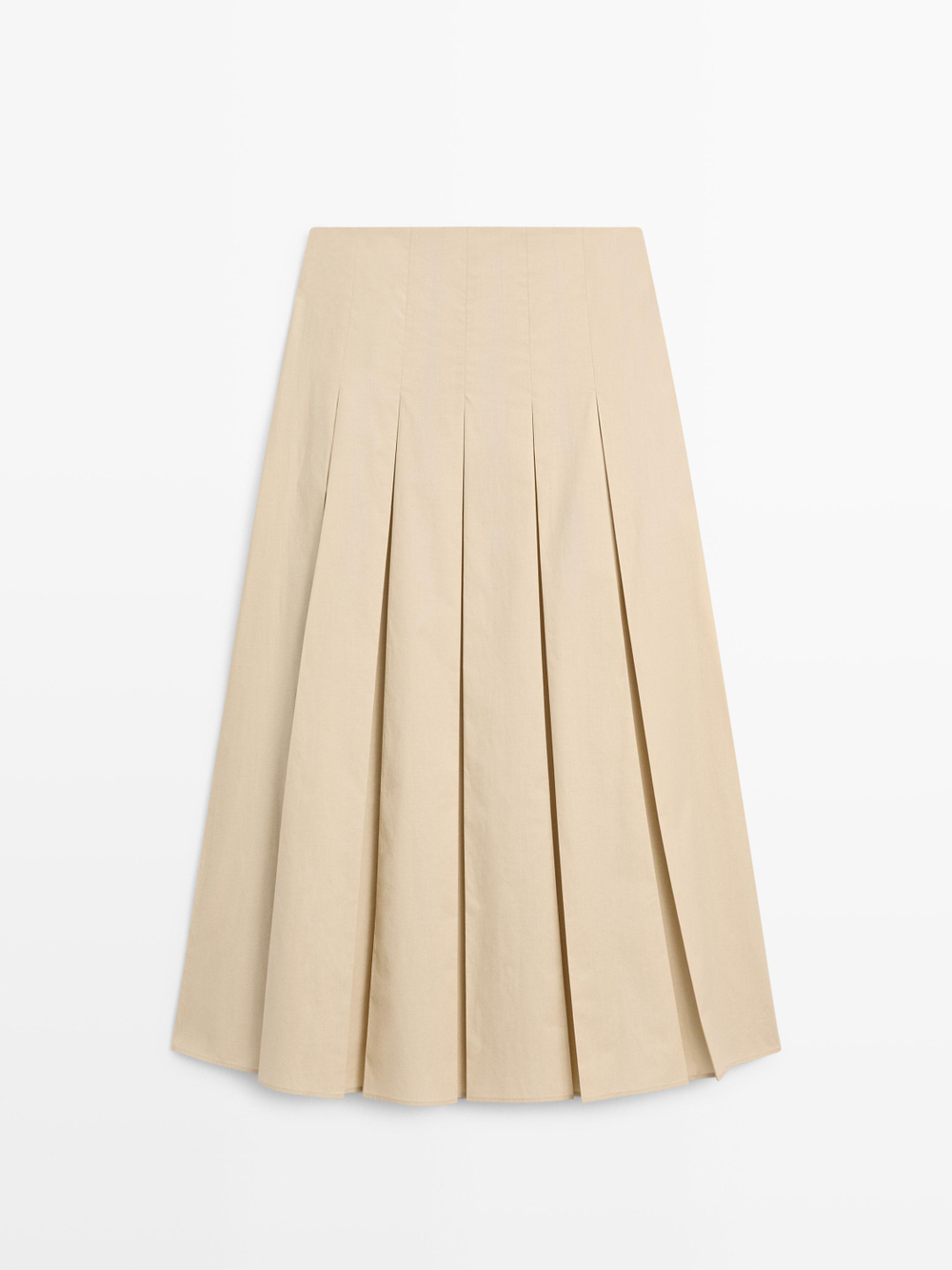 Massimo Dutti Хлопковая юбка миди со складками, песочный