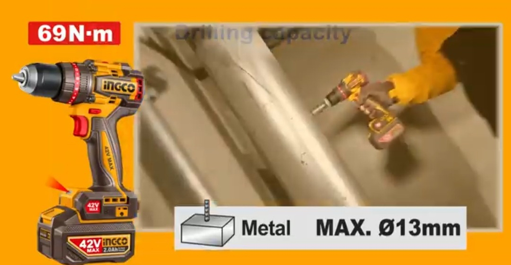 Аккумуляторный бесщёточный ударный шуруповерт INGCO CIDLI426981 INDUSTRIAL 42 В 69 Нм