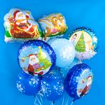 Шар (18"/46 см) Круг, Санта с подарками, Синий 1 шт.