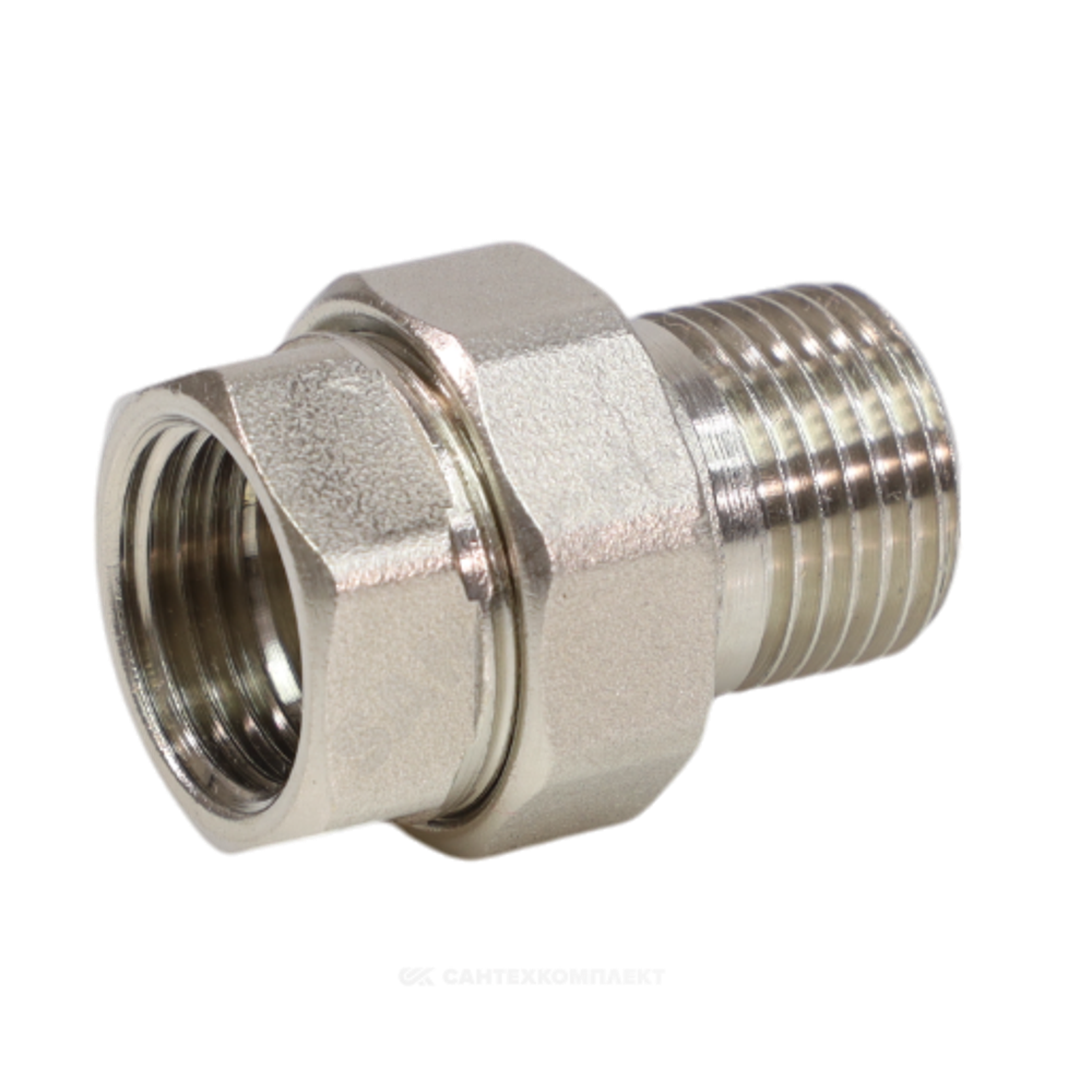 Соединитель латунь никель американка Ду 20 (3/4") прямой ВР/НР VALFEX VF.340.N.034