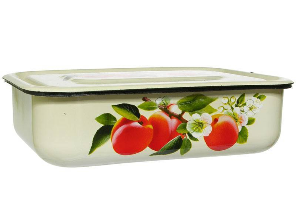 Лоток 1,5л эмалированный с крышкой, с рисунком
