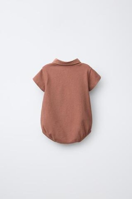 ZARA БОДИ С ВОРОТНИКОМ ПОЛО, ТЕМНЫЙ ЧЕРЕПИЧНЫЙ