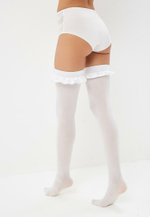 Чулки Le Frivole плотные с атласными бантами белые S/M