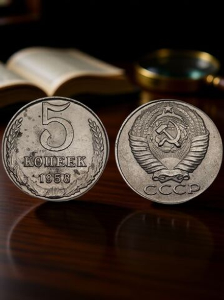 5 копеек 1958 года СССР Погодовка Копия пробной советской монеты никель
