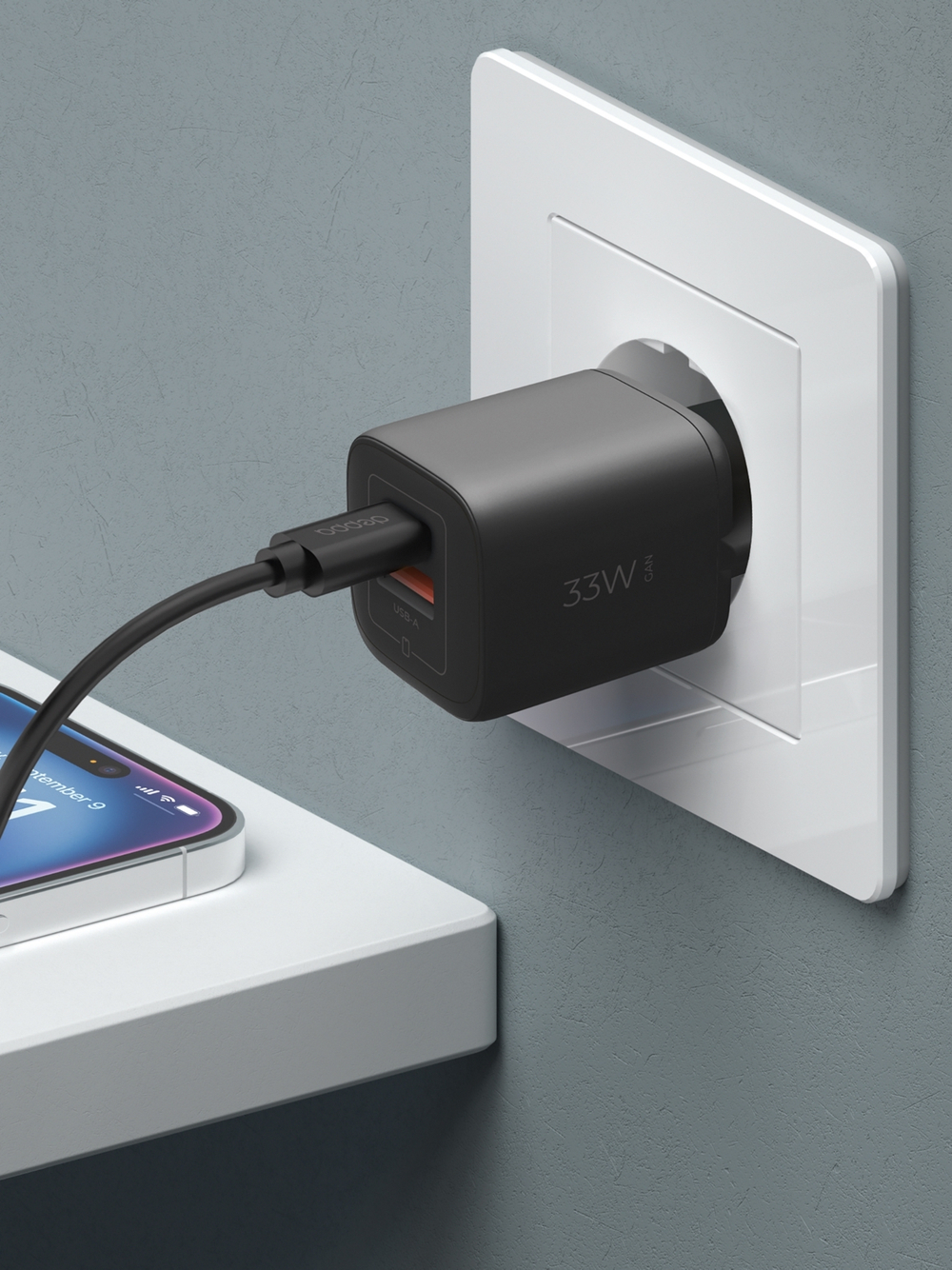 Зарядное устройство Deppa USB-C + USB-A, PD 3.0, QC 3.0, 33W, GaN, черный