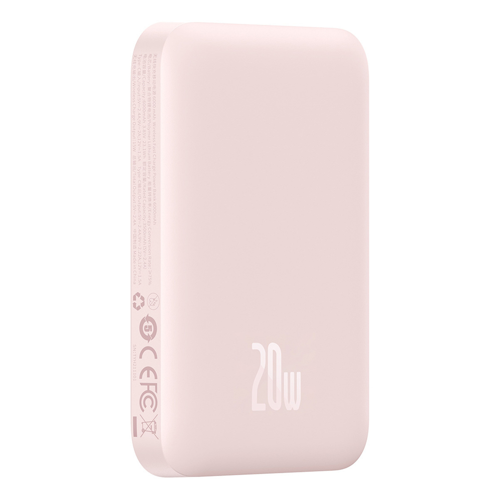 Внешний аккумулятор + Беспроводная зарядка Baseus Magnetic Wireless Charging Power Bank C+Qi 6000mAh 20W (MagSafe) - Pink