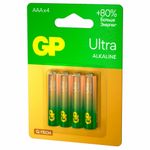 Батарейки КОМПЛЕКТ 4 шт., GP Ultra G-Tech, AAA (LR03, 24А), алкалиновые, мизинчиковые, 24AUA21-2CRSBC4