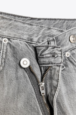 ZARA ДЖИНСЫ TRF WIDE-LEG С ВЫСОКОЙ ПОСАДКОЙ И КОСОЙ ЗАСТЕЖКОЙ, СВЕТЛО-СЕРЫЙ