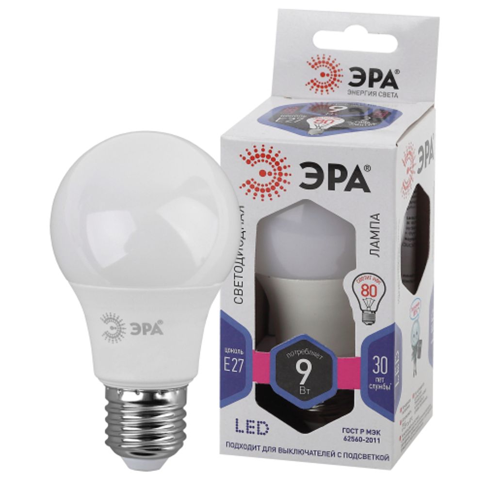 Лампа светодиодная ЭРА STD LED A60-9W-860-E27 E27 / Е27 9Вт груша холодный дневной свет | Лампы cветодиодные Груша (A)
