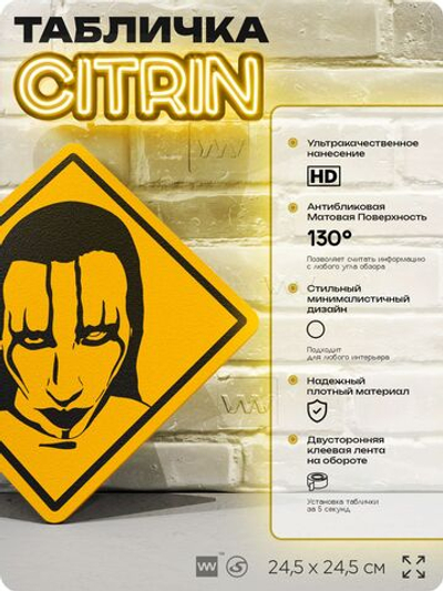Табличка декоративная "Мэрилин Мэнсон, Marilyn Manson" на дверь и стену, прикольная штука в подарок, декоративный знак, 24,5х24,5 см, пластиковая, Айдентика Технолоджи