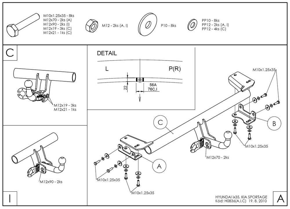 Фаркоп оцинкованный Galia H083C для Hyundai ix35 2010-2015, Kia Sportage 2010-2015(паспорт и сертификат в комплекте)(без электрики)