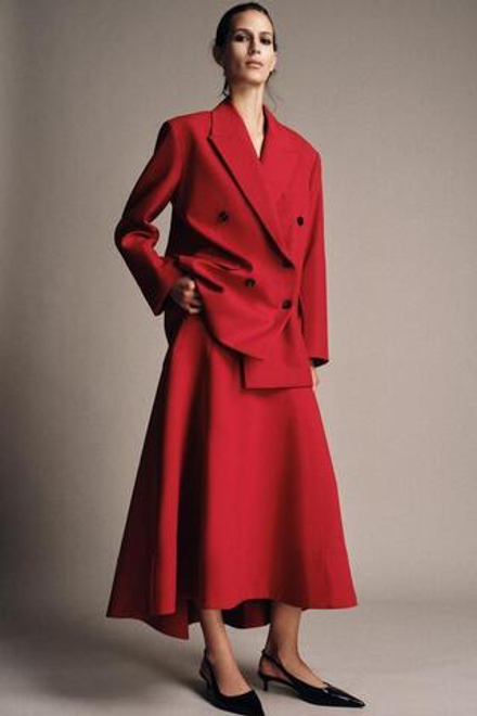 ZARA ЮБКА МИДИ CAPA ZW COLLECTION, КРАСНЫЙ