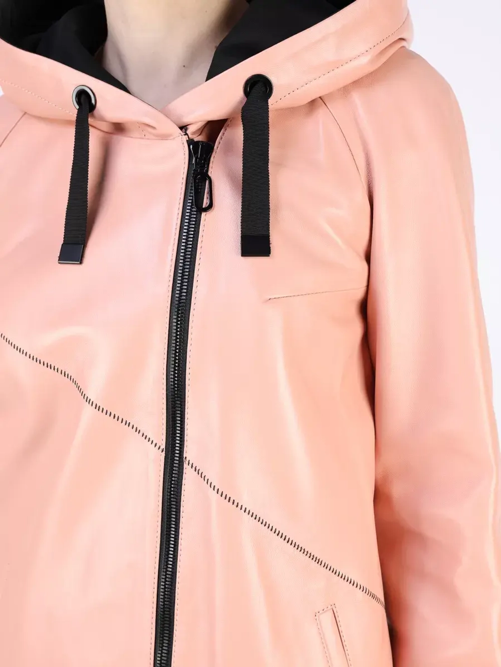 Кожаный плащ длинный с капюшоном пальто