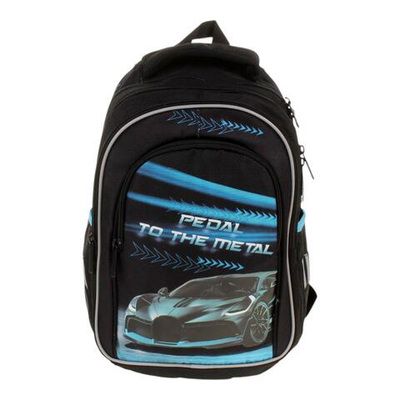 Ранец школьный "Гонки" ан.спинка,4отд,2 бок.карм,310х200х370мм,22,5л,ПЭС,светоотр.элем. (ПандаРог)