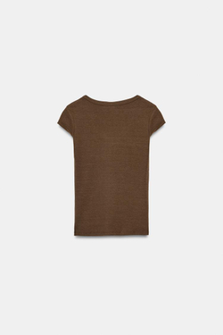 ZARA ФУТБОЛКА С ШИРОКИМ ВЫРЕЗОМ, КОРИЧНЕВЫЙ