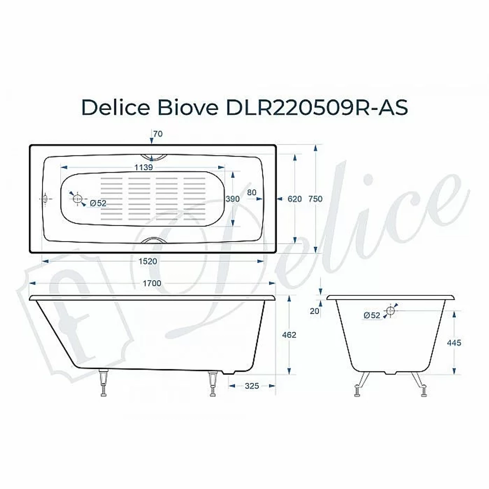 Ванна чугунная Delice Biove Comfort DLR220509RB-AS 170х75 белая с черными матовыми ручками
