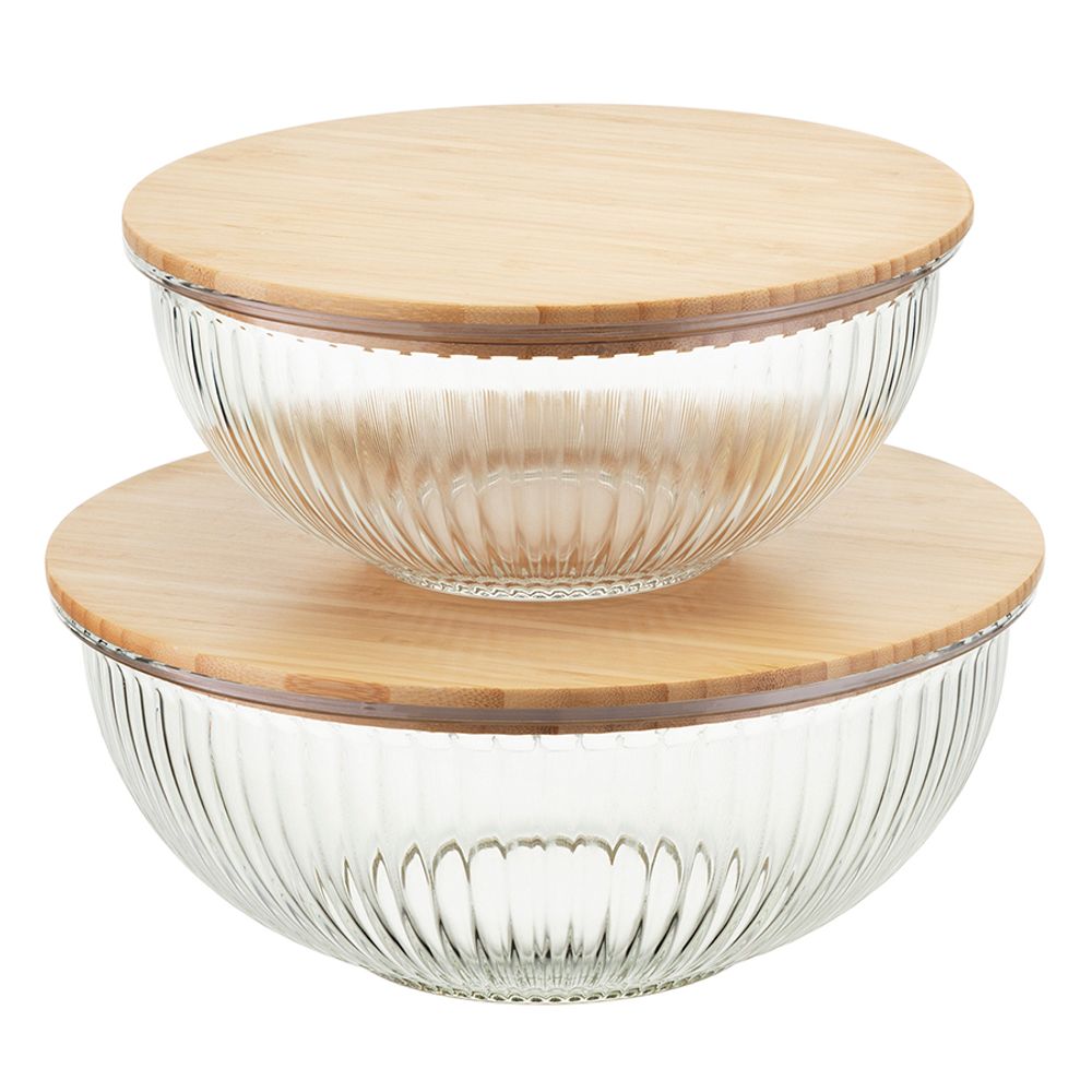 Чаша стеклянная с бамбуковой крышкой Harmy, 2 л