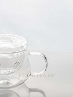 чашка стеклянная с ручкой и крышкой