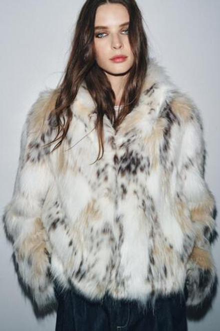 ZARA КОРОТКАЯ ШУБА ИЗ ИСКУССТВЕННОГО МЕХА — ZW COLLECTION, ЧЕРНЫЙ/ЭКРЮ