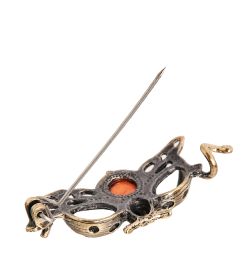 AM- 874 Брошь «Божья коровка» (латунь, янтарь)