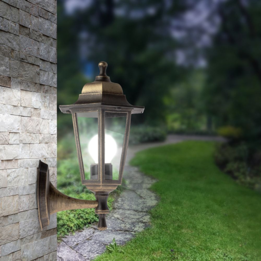 Садово-парковый светильник ЭРА НБУ 06-60-001 бронза 6 гранный настенный IP44 Е27 max60Вт | Садово-парковые светильники