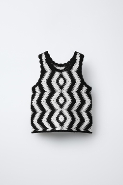 ZARA ВЯЗАНЫЙ ТОП, ЭКРЮ/ЧЕРНЫЙ