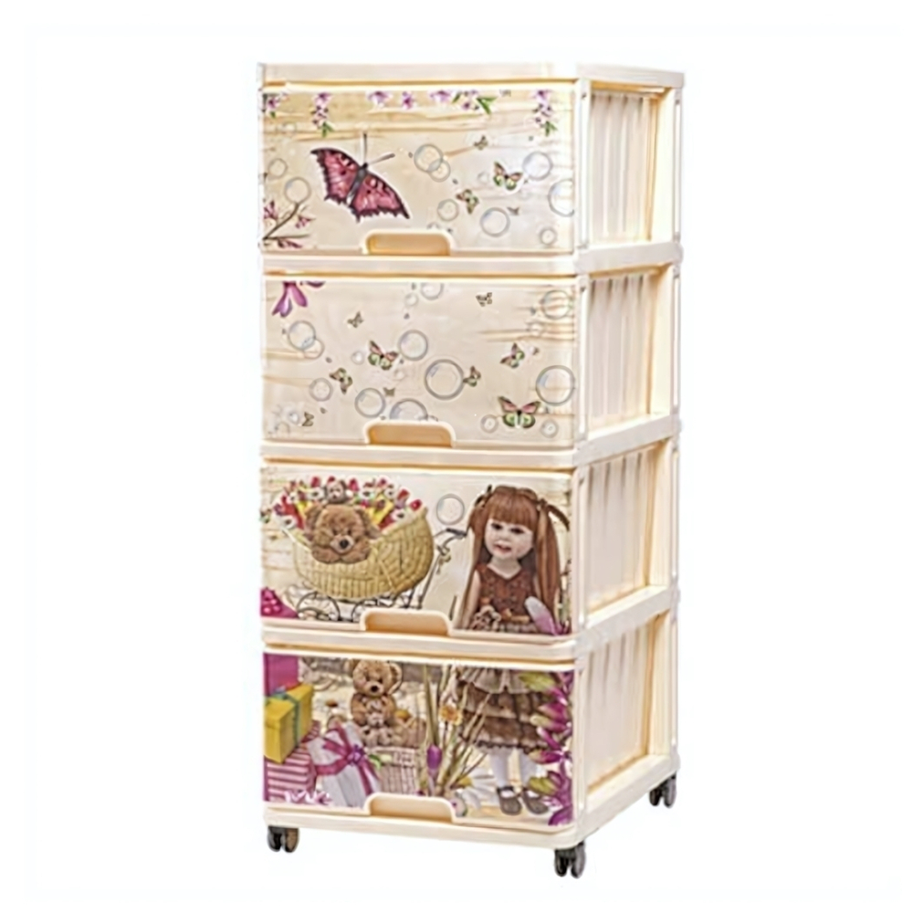 Комод 4 ящика с рис винтаж "Кукла-Мишки"