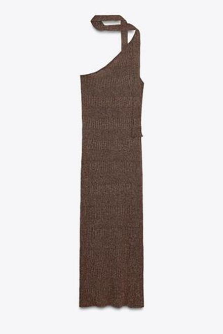 ZARA ПЛАТЬЕ МИДИ АСИММЕТРИЧНОГО, ШОКОЛАДНЫЙ