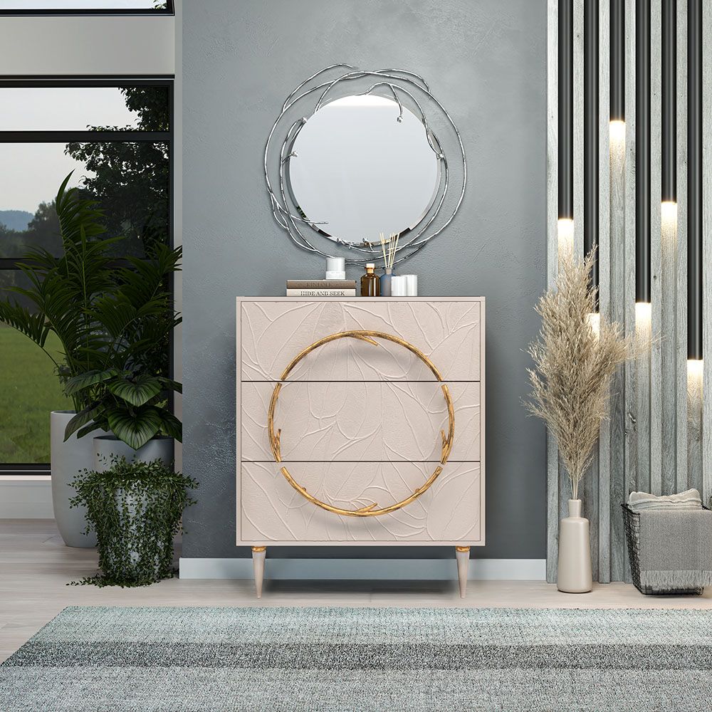 Комод Арт Колор leaves Классик Голд с 3 ящиками Серый агат