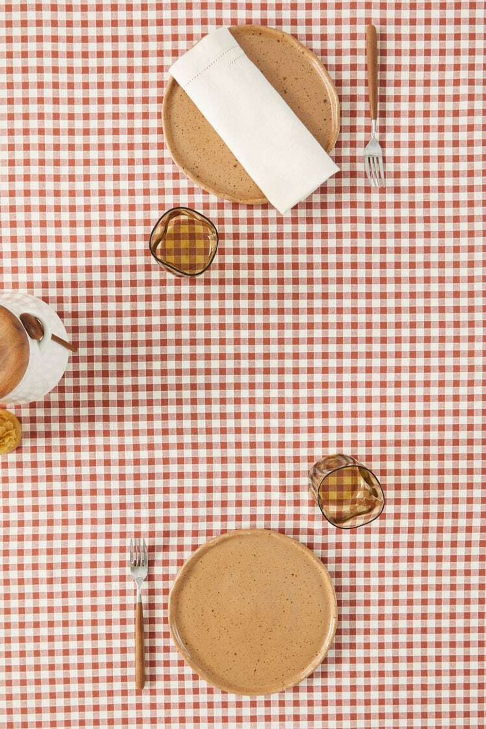 ZARA HOME КЛЕТЧАТАЯ ХЛОПЧАТОБУМАЖНАЯ СКАТЕРТЬ, ЧЕРЕПИЧНЫЙ