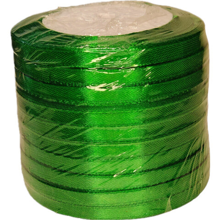 Лента упаковочная атласная 6мм, 22 м зелёная (10шт/уп)