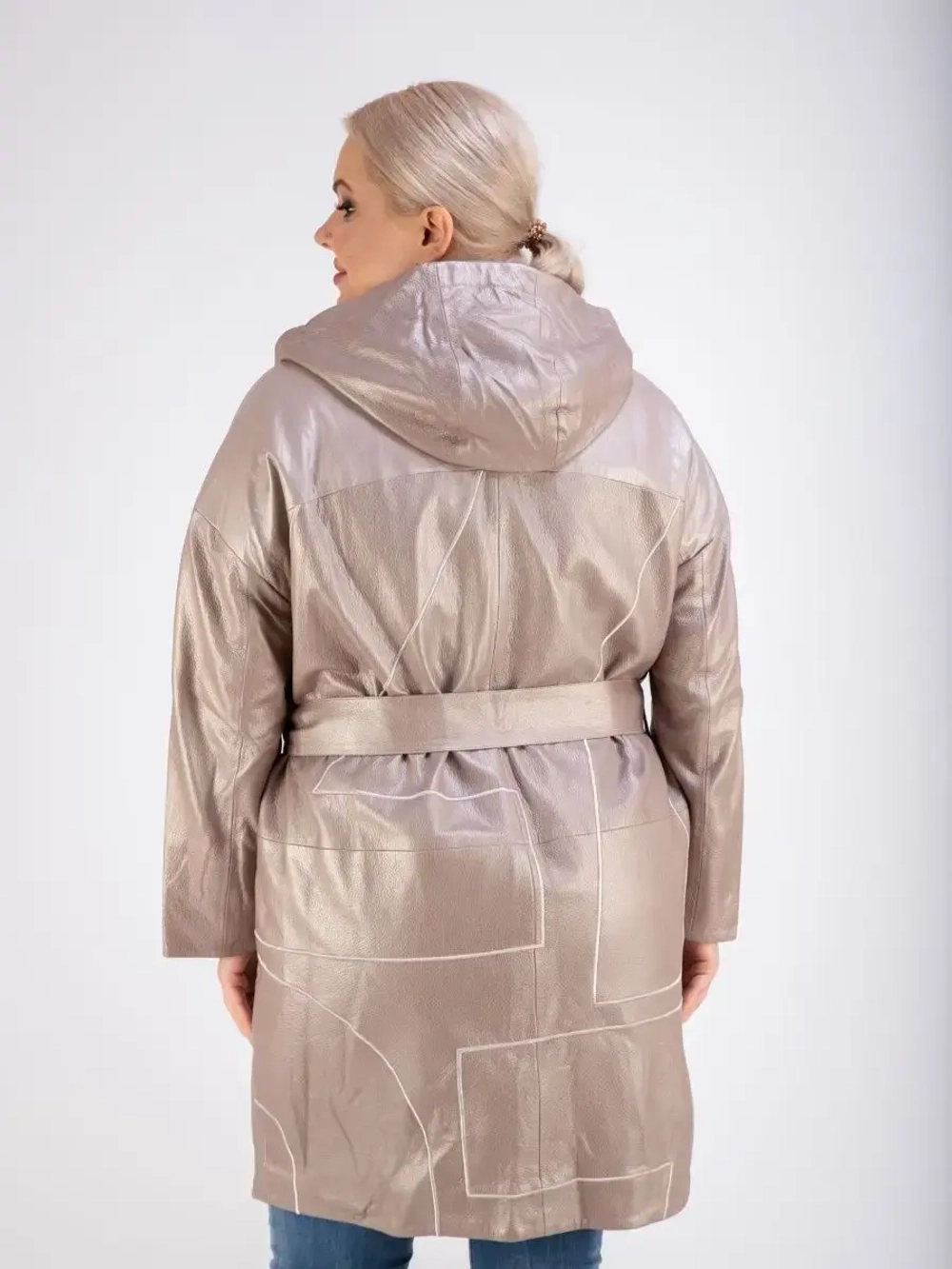 Кожаный плащ длинный с капюшоном пальто