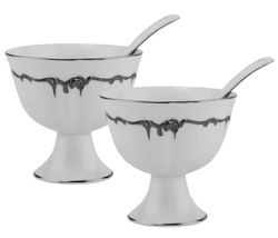 Lenardi 666-405 Набор из 2 креманок 9см ARGENTO с ложками в под.уп.(х8)Фарфор