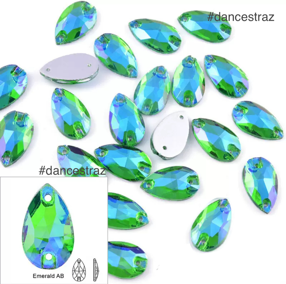 Стразы пришивные, Teardrop, Emerald AB, A3-P40, 13*22mm, (20 ea/pkg), 3A (F2)