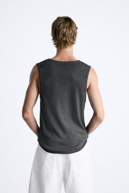 ZARA ФУТБОЛКА ИЗ ТКАНИ С ЭФФЕКТОМ ПОТЕРТОСТИ БЕЗ РУКАВОВ, ЧЕРНЫЙ