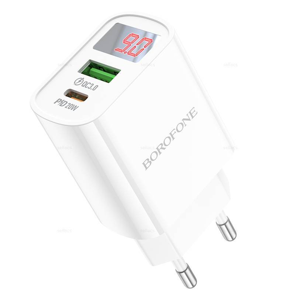 Сетевой адаптер питания BOROFONE BA78A 2USB QC 3.0 и PD 20W (белый)